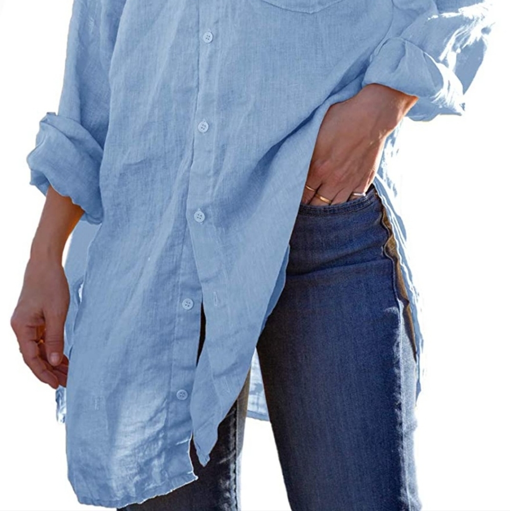 Runcati Women's Button Down Shirt, Linen Cotton Tunic Tops Beach Bikini Dress